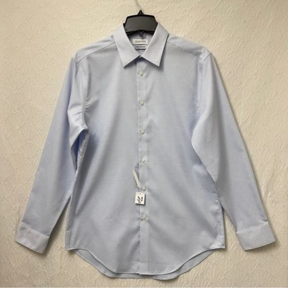 Calvin Klein Men's Long Sleeve Formal Shirt  Blue Strech Collar  Non-Iro Medium - Picture 1 of 16